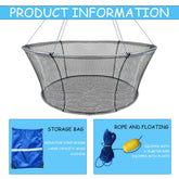 Floating portable fishing net expanded to 32x40 inch top opening